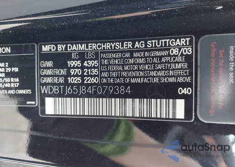 2004 Mercedes-Benz Clk 320 из США, поврежденный, VIN WDBTJ65J84F079384